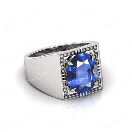 Shree Jewelrs Original Certified Natural Blue Sapphire (Neelam) Ring - 3.25 Ratti Certified Handcrafted Ring Jupiter Ring, PANCHDHATU Silver Plated Ring for Men and Women