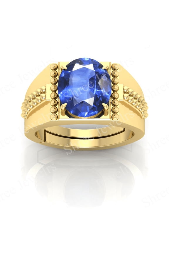 Shree Jewelrs Original Certified Natural Blue Sapphire (Neelam) Ring - 3.75 Carat Certified Handcrafted Ring Jupiter Ring, PANCHDHATU Gold Plated Ring for Men and Women