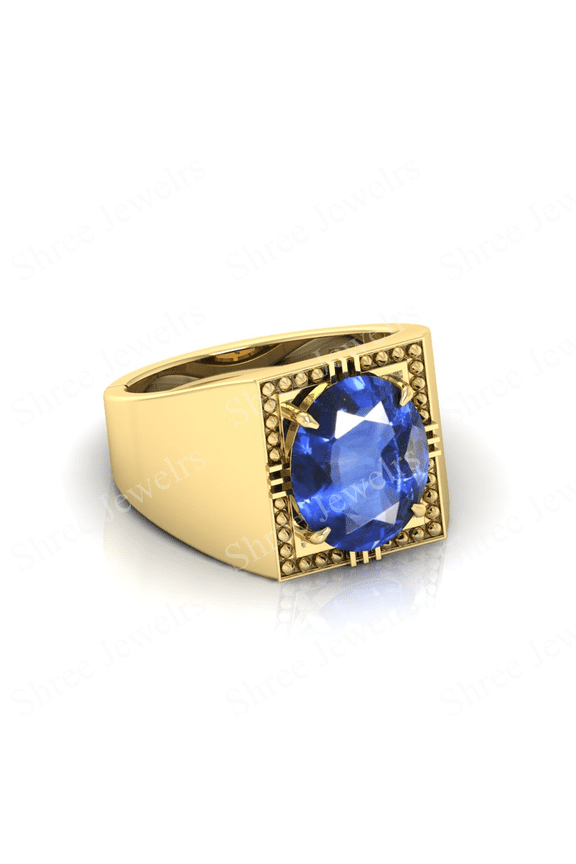 Shree Jewelrs Original Certified Natural Blue Sapphire (Neelam) Ring - 3.75 Carat Certified Handcrafted Ring Jupiter Ring, PANCHDHATU Gold Plated Ring for Men and Women