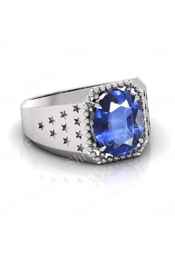 Shree Jewelrs Original Certified Natural Blue Sapphire (Neelam) Ring - 3.75 Carat Certified Handcrafted Ring Jupiter Ring, PANCHDHATU Silver Plated Ring for Men and Women