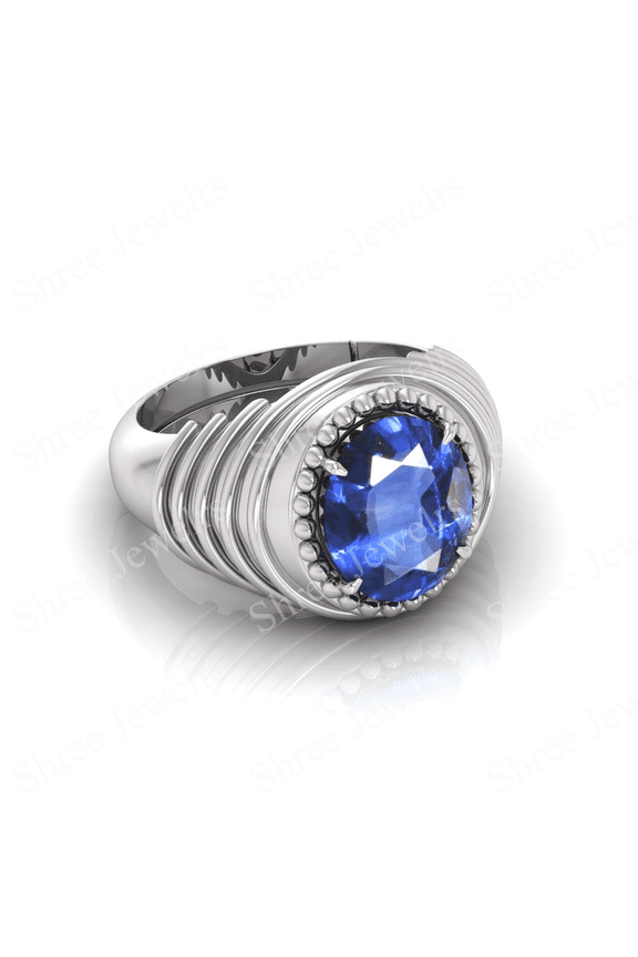 Shree Jewelrs Original Certified Natural Blue Sapphire (Neelam) Ring - 3.75 Ratti Certified Handcrafted Ring Jupiter Ring, PANCHDHATU Silver Plated Ring for Men and Women