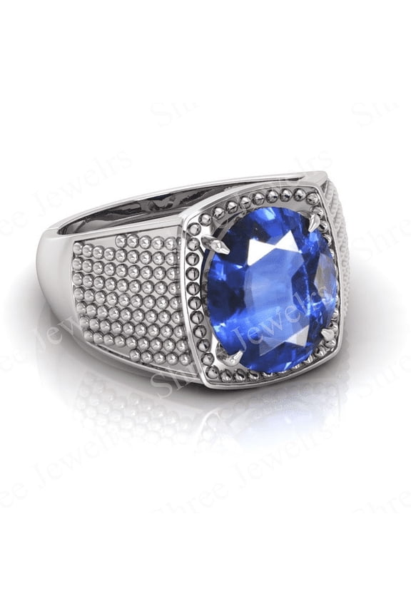 Shree Jewelrs Original Certified Natural Blue Sapphire (Neelam) Ring - 5.75 Ratti Certified Handcrafted Ring Jupiter Ring, PANCHDHATU Silver Plated Ring for Men and Women