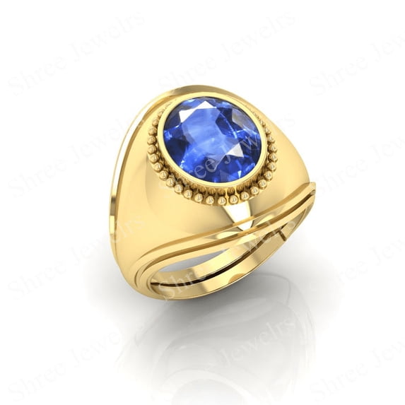 Shree Jewelrs Original Certified Natural Blue Sapphire (Neelam) Ring - 5.75 Carat Certified Handcrafted Ring Jupiter Ring, PANCHDHATU Gold Plated Ring for Men and Women
