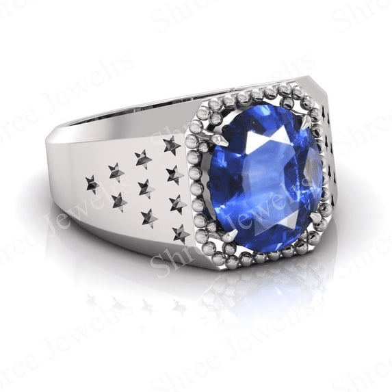 Shree Jewelrs Original Certified Natural Blue Sapphire (Neelam) Ring - 6.50 Carat Certified Handcrafted Ring Jupiter Ring, PANCHDHATU Silver Plated Ring for Men and Women