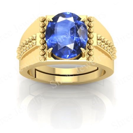 Shree Jewelrs Original Certified Natural Blue Sapphire (Neelam) Ring - 7.25 Ratti Certified Handcrafted Ring Jupiter Ring, PANCHDHATU Gold Plated Ring for Men and Women
