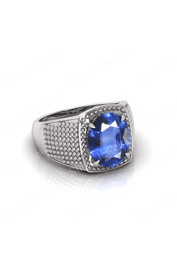 Shree Jewelrs Original Certified Natural Blue Sapphire (Neelam) Ring - 8.00 Ratti Certified Handcrafted Ring Jupiter Ring, PANCHDHATU Silver Plated Ring for Men and Women