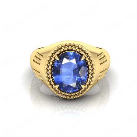 Shree Jewelrs Original Certified Natural Blue Sapphire (Neelam) Ring - 8.75 Carat Certified Handcrafted Ring Jupiter Ring, PANCHDHATU Gold Plated Ring for Men and Women
