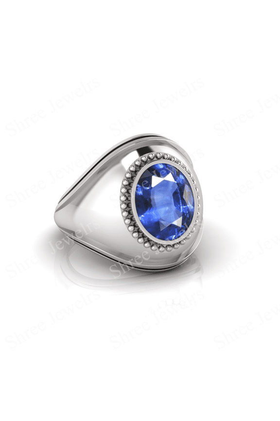 Shree Jewelrs Original Certified Natural Blue Sapphire (Neelam) Ring - 8.75 Carat Certified Handcrafted Ring Jupiter Ring, PANCHDHATU Silver Plated Ring for Men and Women
