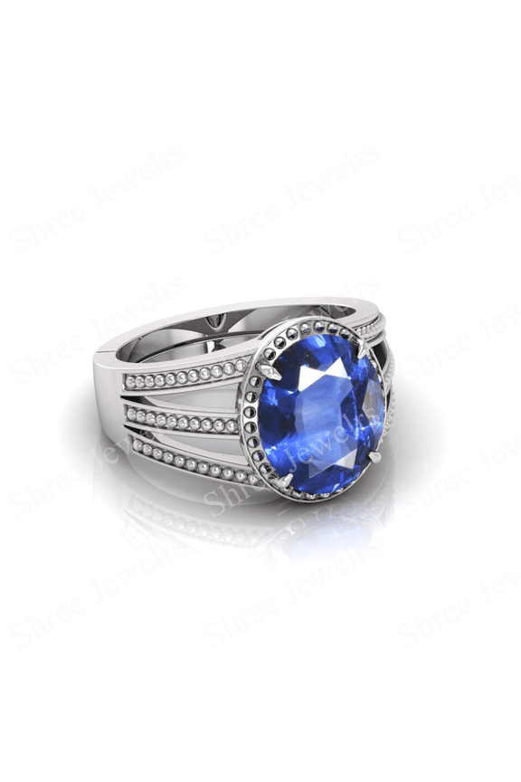 Shree Jewelrs Original Certified Natural Blue Sapphire (Neelam) Ring - 8.75 Ratti Certified Handcrafted Ring Jupiter Ring, PANCHDHATU Silver Plated Ring for Men and Women