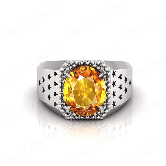 Shree Jewelrs Original Certified Natural Yellow Sapphire (Pukhraj) Ring - 2.50 Carat Certified Handcrafted Ring Jupiter Ring, PANCHDHATU Silver Plated Ring for Men and Women