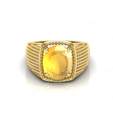 Yellow Sapphire Unisex Ring In Panchdhatu Gold Plated Handmade