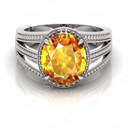 Shree Jewelrs Original Certified Natural Yellow Sapphire (Pukhraj) Ring - 6.00 Ratti Certified Handcrafted Ring Jupiter Ring, PANCHDHATU Silver Plated Ring for Men and Women