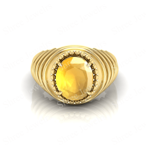 Shree Jewelrs Original Certified Natural Yellow Sapphire (Pukhraj) Ring - 7.25 Carat Certified Handcrafted Ring Jupiter Ring, PANCHDHATU Gold Plated Ring for Men and Women