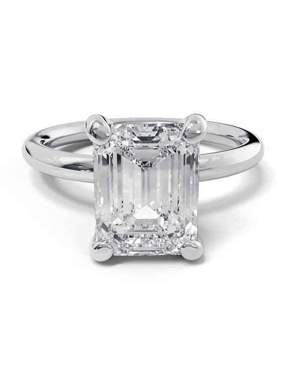 3 Ct Emerald Cut VS1 F Lab-Created Diamond Engagement Ring, 14K White Gold