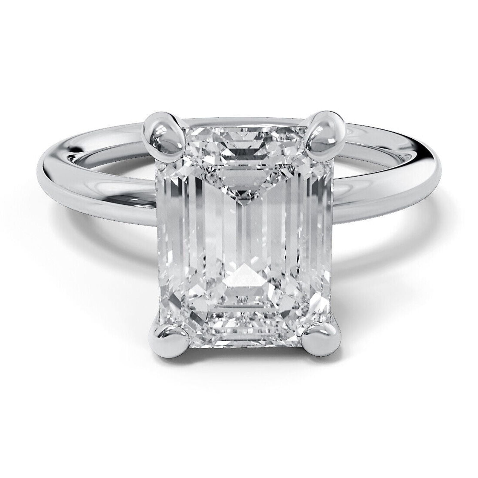 SHREE JEWELS 3 Ct Emerald Cut VS1 F Lab-Created Diamond Engagement Ring, 14K White Gold