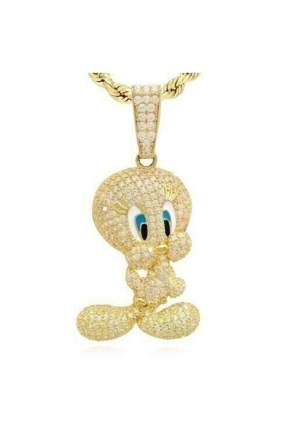 Tweety Bird Round Cut White Diamond Pendant 14k Yellow Gold Finish, 2 ct