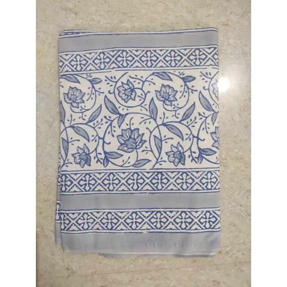 Shree Textile-25 Art Deco Block Printed Floral Cotton Tablecloth 85" x 55"