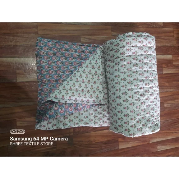 Shree24 Cotton Quilted Reversible Twin Quilt, Multicolor Floral