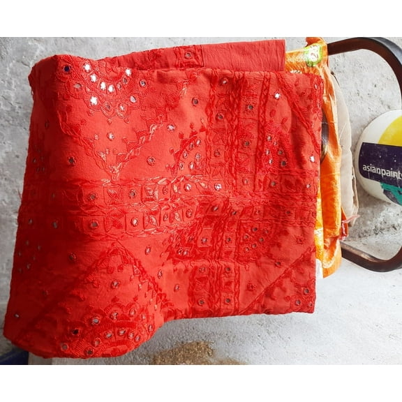 ShreeBedding Decor Art Deco Amber Fort Palace Red Traditional & Luxury Cotton Bedspreads, Alaskan King - Hand Mirror Stitched Work, 1 Count