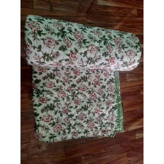 ShreeTextileStore Classic Floral Cotton Hand Quilted Reversible Twin Quilt, Breathable