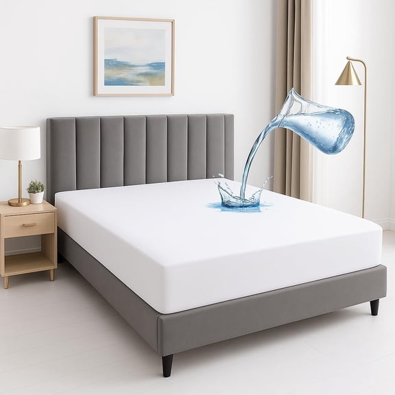 Shreem Linen RV Sheet Set (30x75) White + White Waterproof RV Bunk 30x75 Mattress Protector 5 Piece Set - Fits 8" RV Beds, Campers & Trailers