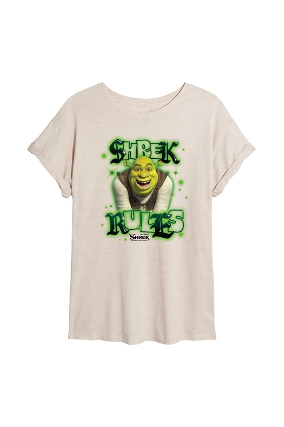 - Graffiti Shrek Rules - Juniors Oversized Graphic T-Shirt