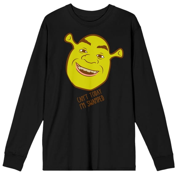 Shrek Can't Today I'm Swamped Crew Neck Long Sleeve Black Adult Tee-XL