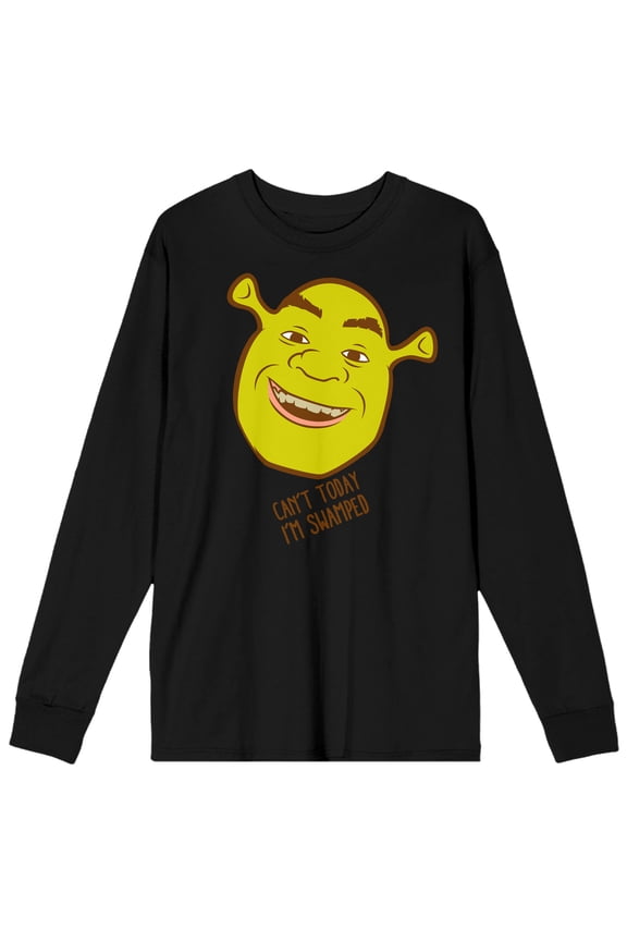 Shrek Can't Today I'm Swamped Crew Neck Long Sleeve Black Adult Tee-XL