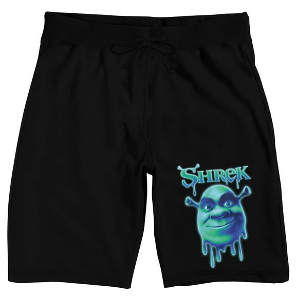 Shrek Character head Drip Graphic Men's Black Sleep Pajama Shorts-Medium