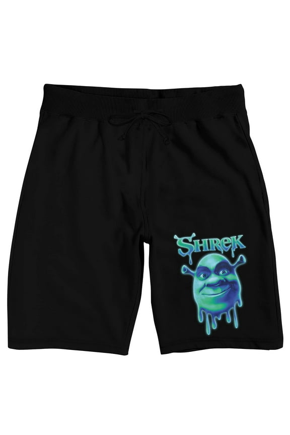 Shrek Character head Drip Graphic Men's Black Sleep Pajama Shorts-Medium