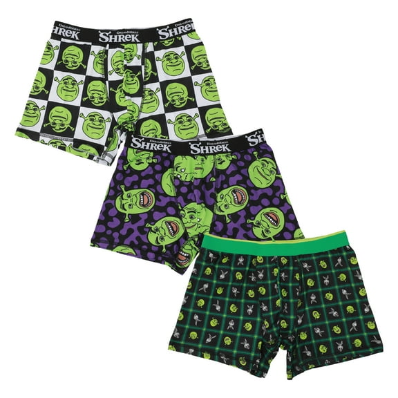 Shrek Donkey & Shrek Character Faces Men's 3-Pack Boxer Briefs-Small