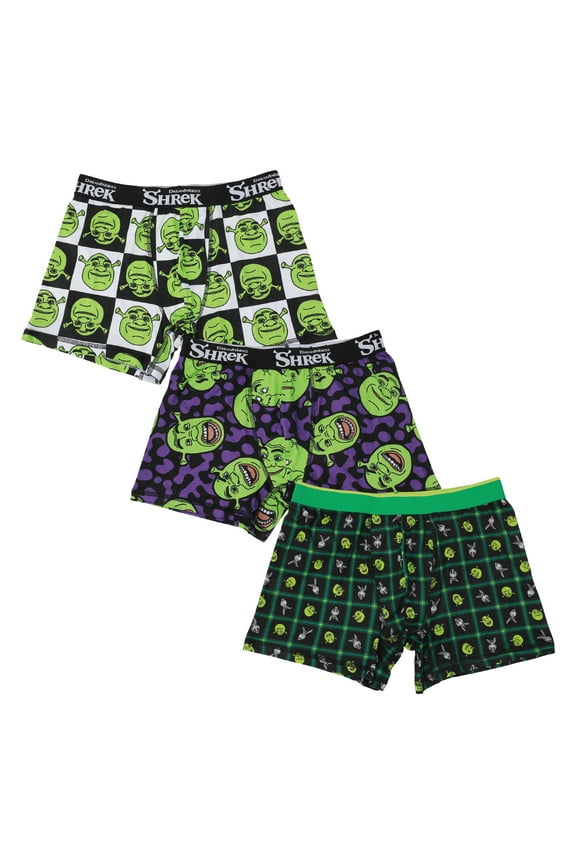 Shrek Donkey & Shrek Character Faces Men's 3-Pack Boxer Briefs-XXL