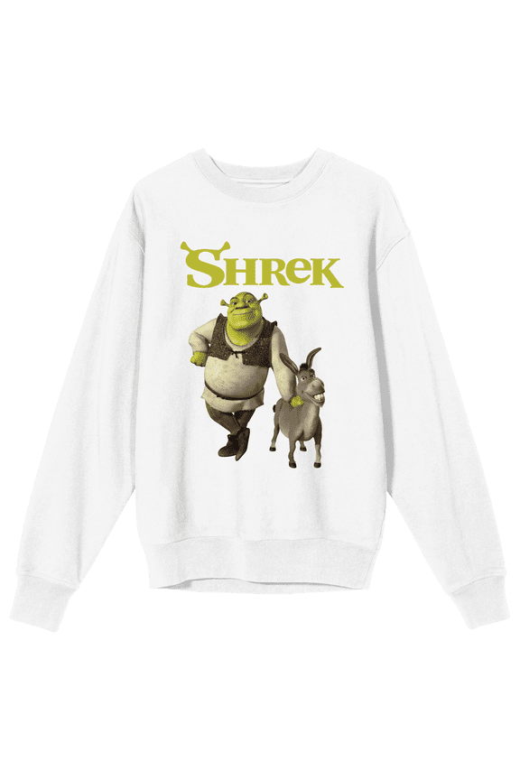 Shrek Donkey & Shrek Crew Neck Long Sleeve White Unisex Sweatshirt-Medium