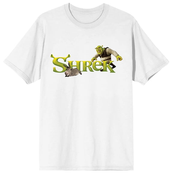 Shrek Donkey & Shrek Movie Logo Crew Neck Short Sleeve Men's White T-shirt-Medium