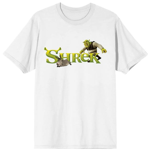 Shrek Donkey & Shrek Movie Logo Crew Neck Short Sleeve Men's White T-shirt-XXL