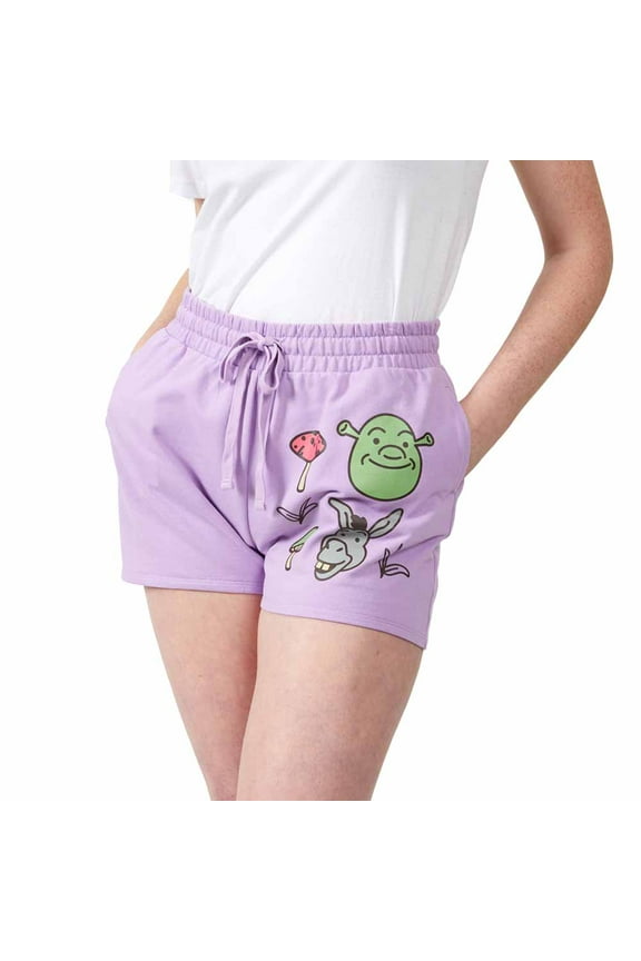Shrek Donkey & Shrek With Mushrooms & Butterflies Women's Purple Sweat Shorts XL