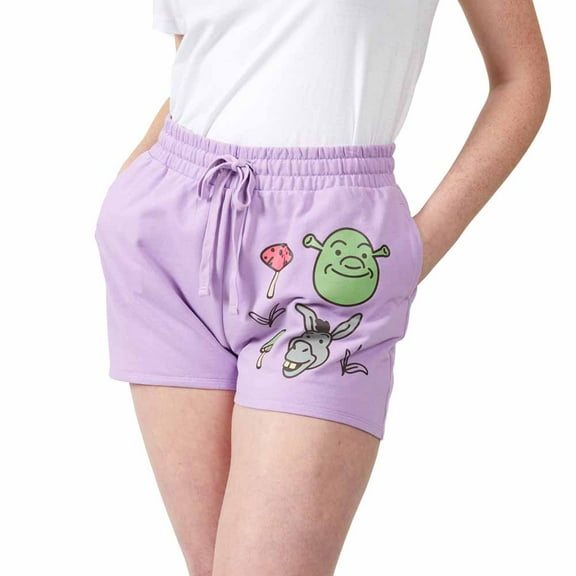 Shrek Donkey & Shrek With Mushrooms & Butterflies Women's Purple Sweat Shorts XXL