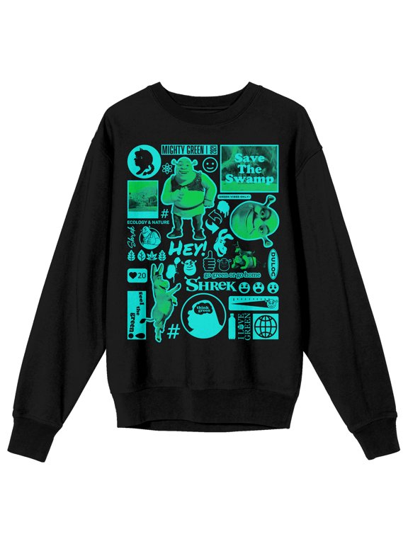 Shrek Flash Sheet Graphic Crew Neck Long Sleeve Black Adult Sweatshirt -Large