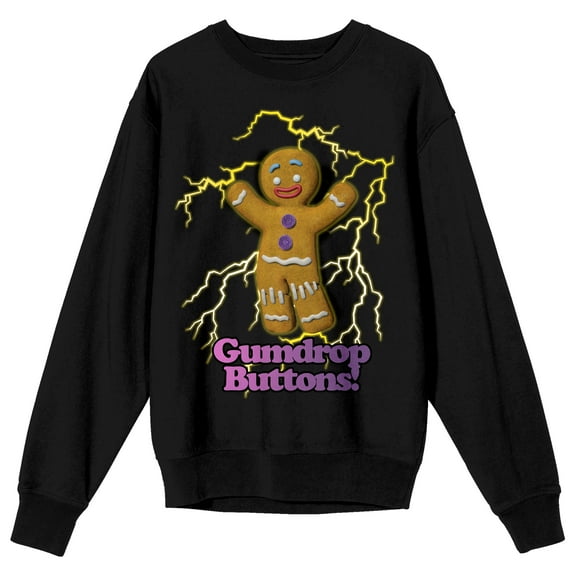 Shrek Gumdrop Buttons Crew Neck Long Sleeve Black Adult Sweatshirt-XXL