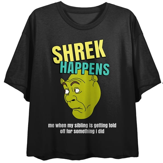 Shrek Head Shrek Happens Crew Neck Short Sleeve Women's Black Crop Top-Medium