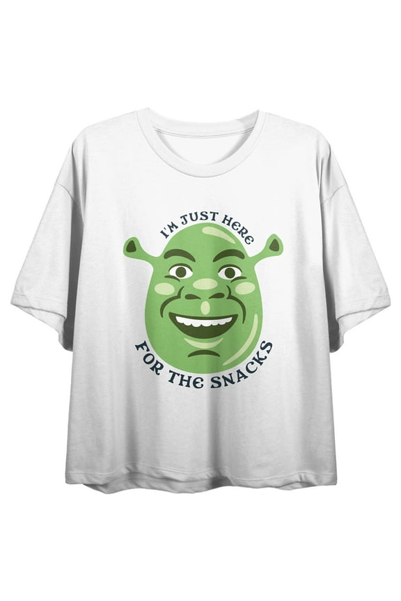 Shrek Here For The Snacks Crew Neck Short Sleeve Women's White Crop Top
-XS
