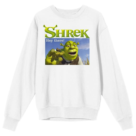 Shrek Hey There Crew Neck Long Sleeve Men's White Sweatshirt
-XL