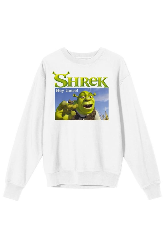 Shrek Hey There Crew Neck Long Sleeve Men's White Sweatshirt
-XL
