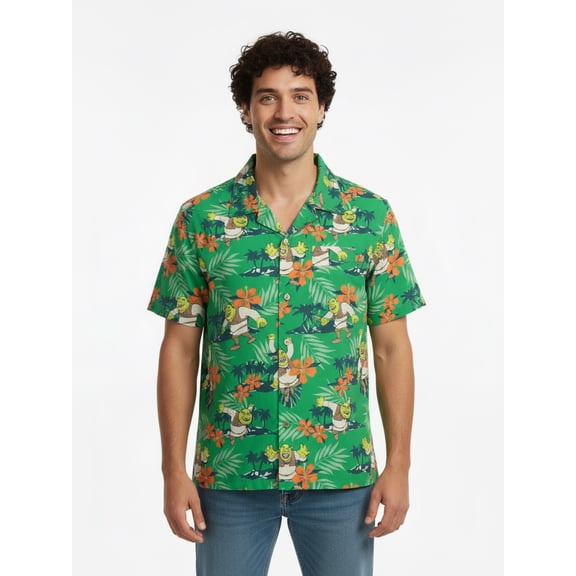 Shrek, Men's & Big Men's Graphic Button-Up Shirt, Island, Sizes S-4XL