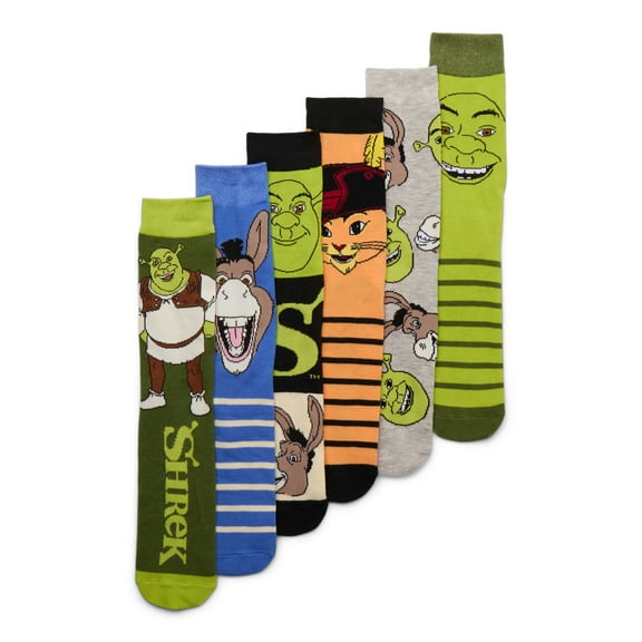 Shrek Men's Crew Socks, 6-Pack, Shoe Sizes 8-12