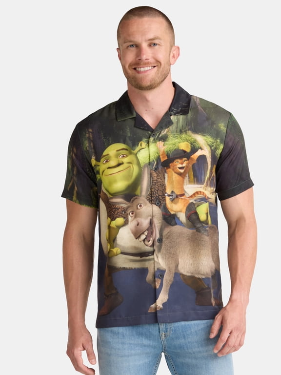 Men's and Big Men's Group Pose Graphic Button Up Shirt, Sizes S-3XL