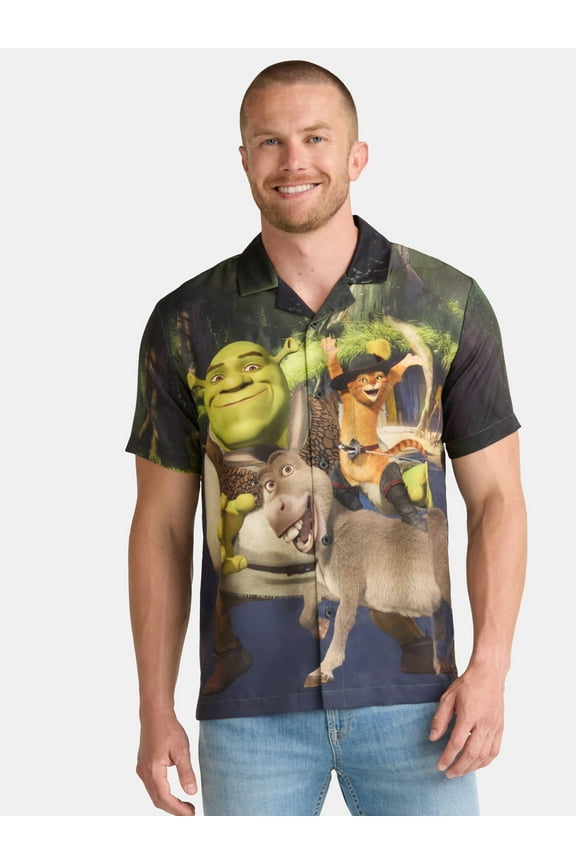 Men's and Big Men's Group Pose Graphic Button Up Shirt, Sizes S-3XL