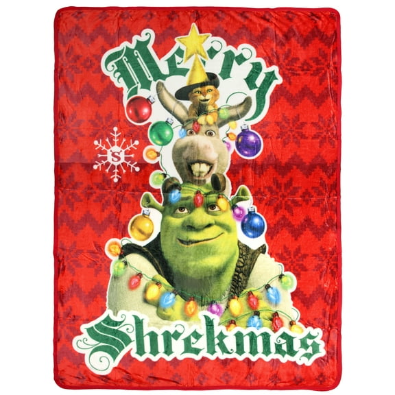 Shrek Merry Shrekmas Trio Donkey Puss In Boots Throw Blanket - 46" x 60" Cozy Soft Fleece Throw Blanket for Bed Couch