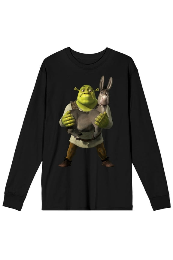 Shrek Ogre & Donkey Crew Neck Long Sleeve Black Adult Tee-Large