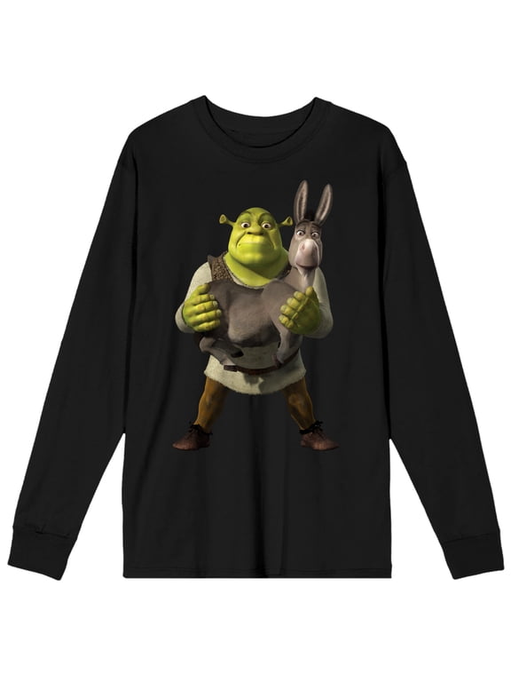 Shrek Ogre & Donkey Crew Neck Long Sleeve Black Adult Tee-Large